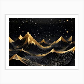 Abstract Black And Gold Mountainscape Under A Starry Night Sky Art Print