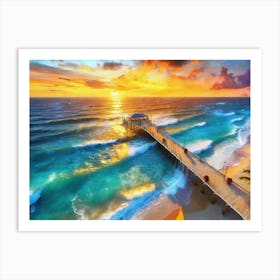 Aerial Pier Sunset3 Art Print