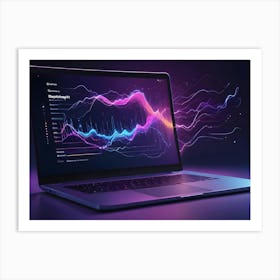 A Laptop With A Glowing Screen Displaying A Graph With Dynamic Lines, Representing Data And Technology Art Print