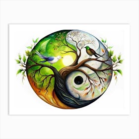 Yin Yang Tree With Birds Art Print