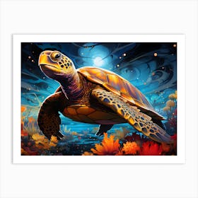 Vibrant Sea Turtle Art Ocean Wildlife Art Print