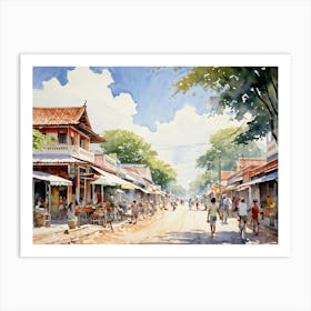 A Young Adventurer Meanders Through The Bustling Streets Of A Summer Town In Thailand Pastel Colore Art Print