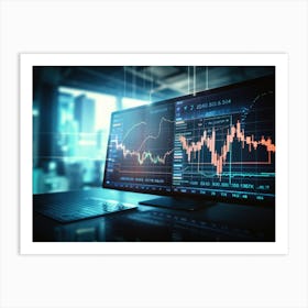 Computer Monitor With Stock Charts Art Print