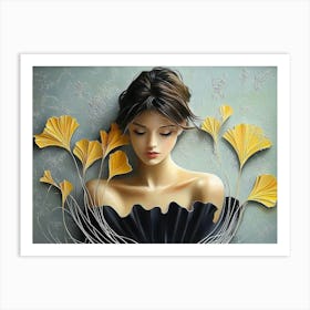 Artistic Classy Beautiful Woman with Yellow Flowers Art Print