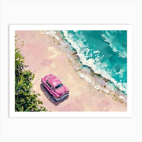 Pink Car On The Beach 4 Art Print