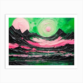 'Sunrise Abstract Landscape Pink Green Painting Art Print