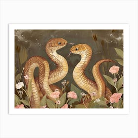 Floral Animal Illustration Cobra 2 Art Print