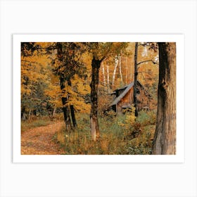 Cabin In Fall Forest Art Print