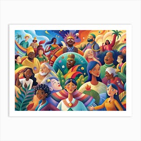 Diverse Group Of People In Colorful Illustration Art Print