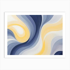 Abstract Image Of Swirling, Flowing Lines In Shades Of Blue, Yellow, And White, Resembling A Wave Or A Cosmic Landscape Art Print