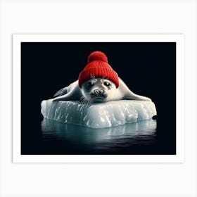 Baby Seal with red beanie On Iceberg 1 Art Print