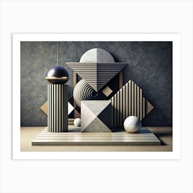 Abstract Geometric Composition With Spheres And Pillars Art Print