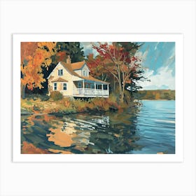 Wooden House By The Lake - expressionism Art Print