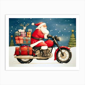 Santa Claus On Motorcycle Art Print