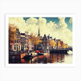 Retro Scenery Amsterdam City River Art Print