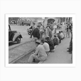 Men Sitting Along Railroad Platform Waiting For Work As Day Laborers, Raymondville, Texas By Russell Lee Art Print