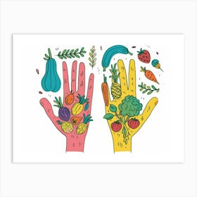 Hand With Fruits And Vegetables Art Print