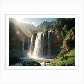 A Majestic Waterfall Surrounded by Greenery Art Print