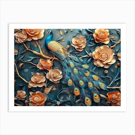 Peacock And Roses 1 Art Print