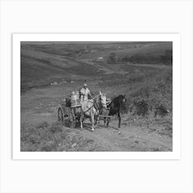 Mrs Olie Thompson Driving Wagon Loaded With Water Barrels, North Dakota By Russell Lee Art Print