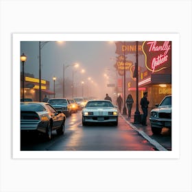 Flux Schnell A Misty Evening Scene Of A Nostalgic 1980s Street 3 Poster