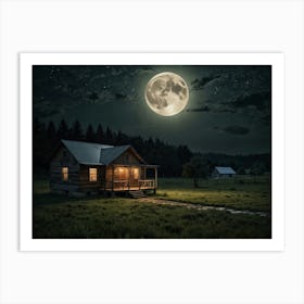 Full Moon Over Cabin Art Print