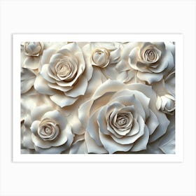 3d White Rose Seamless Flower Tiles Design Painting Art Print