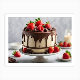 Chocolate Cake With Strawberries Art Print