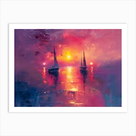 Sunset Sailboats Art Print