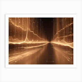 Abstract Image Of A Bright, Colorful, Swirling Line Of Light, Resembling A Digital Energy Wave, In A Dark Space With A Grid Pattern Art Print