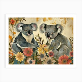 Floral Animal Illustration Koala 1 Art Print