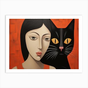 Black Cat And Woman Art Print