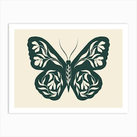 Folk Art Butterfly 02 - Midnight Green Art Print