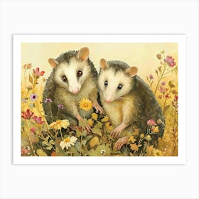 Floral Animal Illustration Opossum 4 Art Print