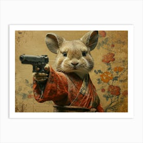 Absurd Bestiary: From Minimalism to Political Satire.Rabbit With Gun 2 Art Print