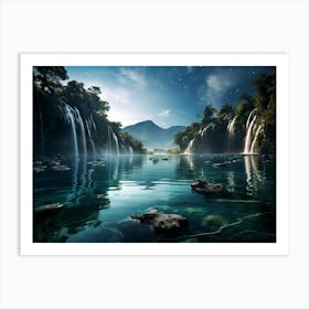 Waterfalls At Night 1 Art Print