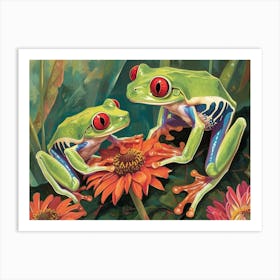 Floral Animal Illustration Red Eyed Tree Frog 4 Art Print