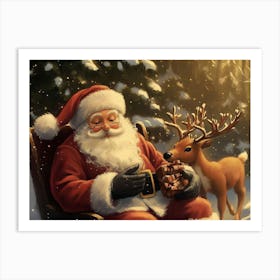 Santa Claus And Deer 6 Art Print