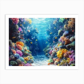 3d Underwater Coral Reef with Sea Life 1 Art Print