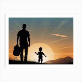 Silhouette Of A Father And Son Father's Day 2 Art Print