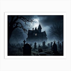 Frightened Souls Hovering Over A Mist Enshrouded Graveyard Full Moon Piercing Through Ominous Cloud 2 1 Art Print