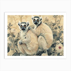 Floral Animal Illustration Lemur 3 Art Print