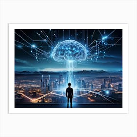 A Panoramic Illustration Of High Technology The Brain Represented As A Complex Server Emitting Stre (2) 2 Art Print