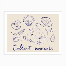 Collect Moments. Whimsical Coastal Seashells Line Art and Quote Art Print