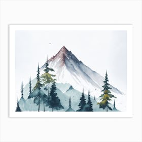 Mountain And Forest In Minimalist Watercolor Horizontal Composition 457 Art Print