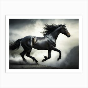 Black Horse Galloping Art Print