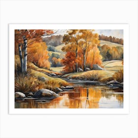 Autumn Pond Landscape Painting (9) Art Print