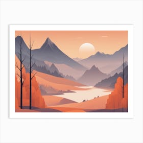 Misty mountains horizontal background in orange tone 164 Art Print
