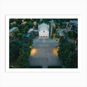 Aerial view Church of Santa Barbara in Milan, San Donato Milanse. Art Print