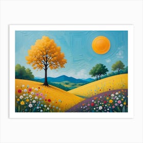 Yellow Tree In The Meadow Art Print